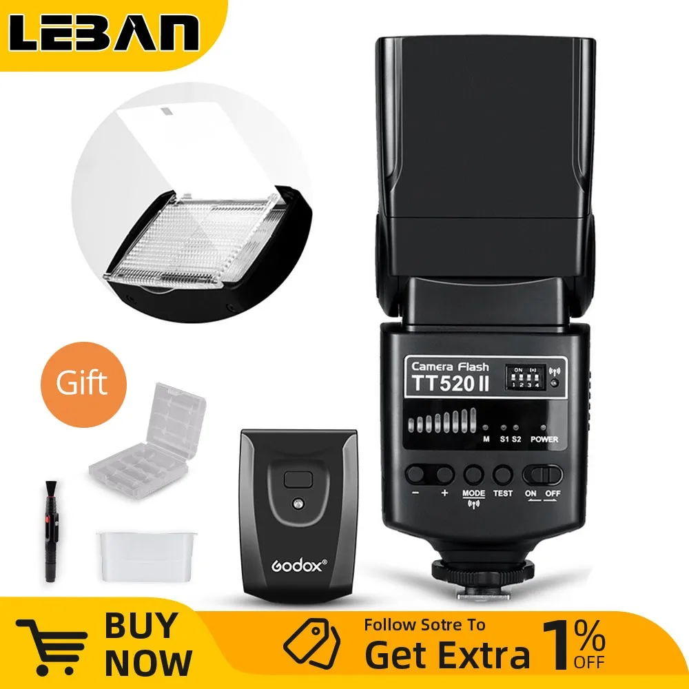 Godox TT520II Flash de transmisión inalámbrica Speedlite - Receptor incorporado y Godox TT520II Flash de transmisión inalámbrica Speedlite - Receptor incorporado y