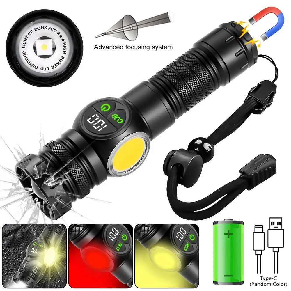 

High Power Led Flashlights Zoomable Camping Torch With Side Light LED Lamp Beads Waterproof 9Lighting Modes Multi Function Torch