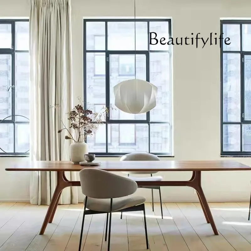 

Nordic log dining table household rectangular simple long table desk integrated workbench negotiation table