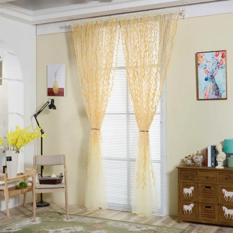 1Pc Upscale Jacquard Fashion Solid Sheer Window Curtains For Living Room Bedroom Window Screening Panel Tulle Curtains