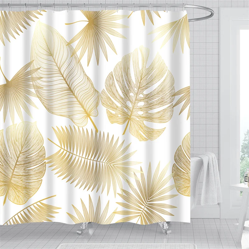 1/4pcs Tropical Leaf Bathroom Shower Curtain Set Leaves Shower Curtain Leaf Vein Palm Tree Leaves Polyester Printed Bath Curtain