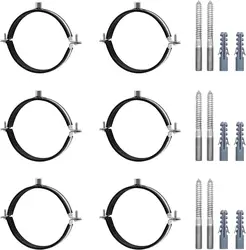 6Pcs Pipe Bracket Clamp Adjustable Metal Clamps with Screw & Expansion Tube 15-166mm Split Ring Pipe Hanger Support Holder Clip