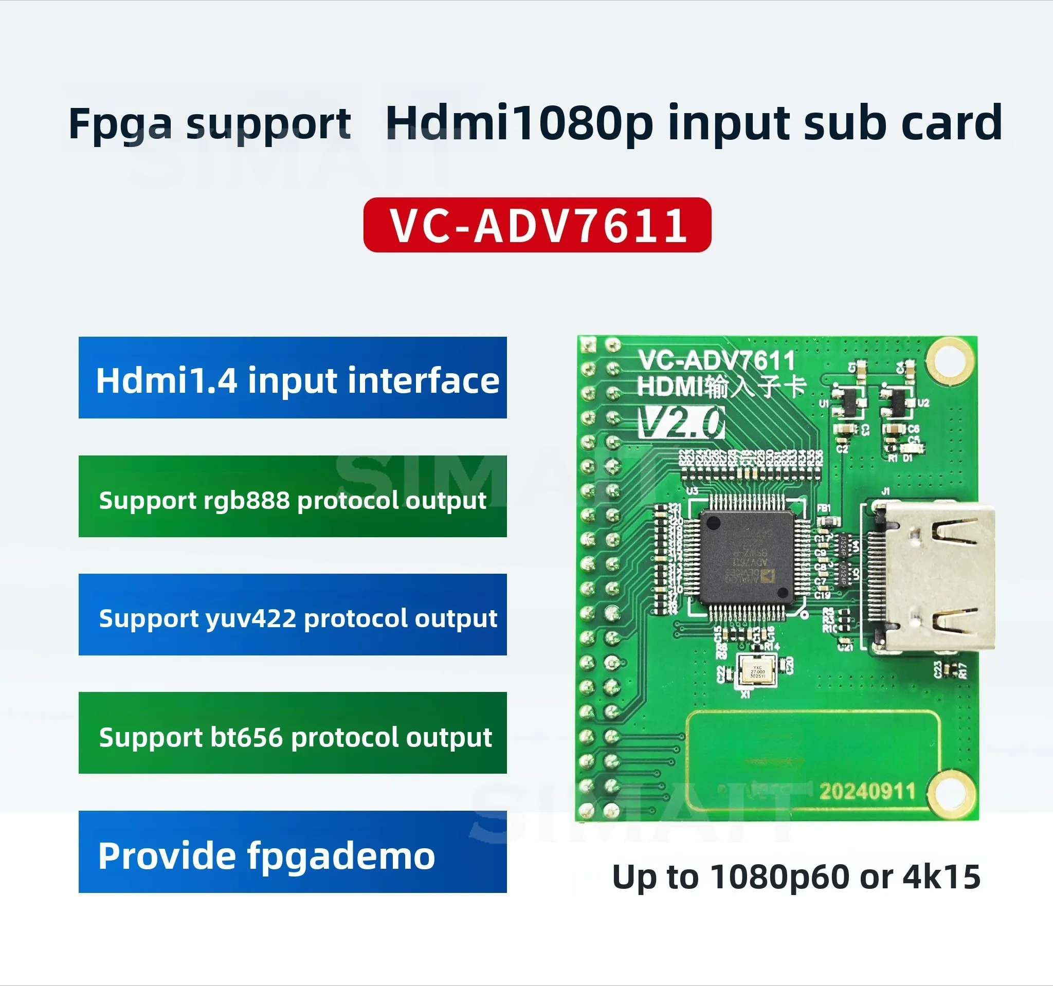 ADV7611 HDMI Input FMC Card RGB/YUV/BT656 FPGA Video Capture 1080p