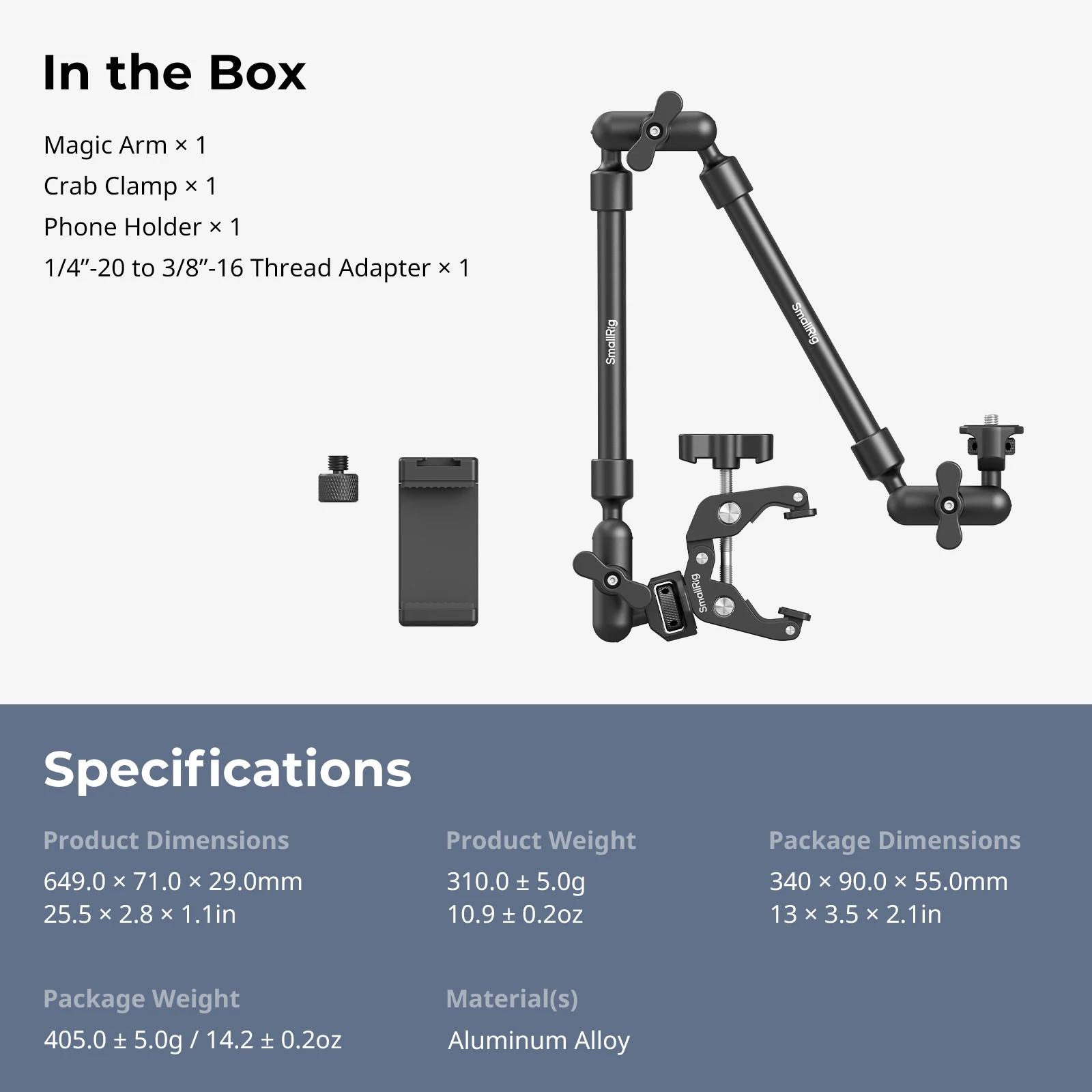 SmallRig Magic Arm met krabklemkit, verstelbare desktopstatiefbevestiging, boomarm, voor smartphones Webcams Actiecamera's 4766