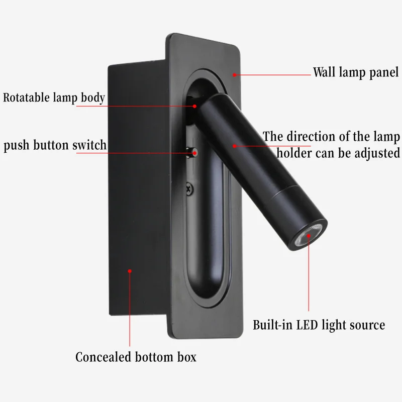 Bedside Lamp Wall Lamp LED Reading Lamp Embedded Spotlight Eye Protection Lamp Hotel Bedroom Study Can Be Rotated 3W5W 110V/220V view 5