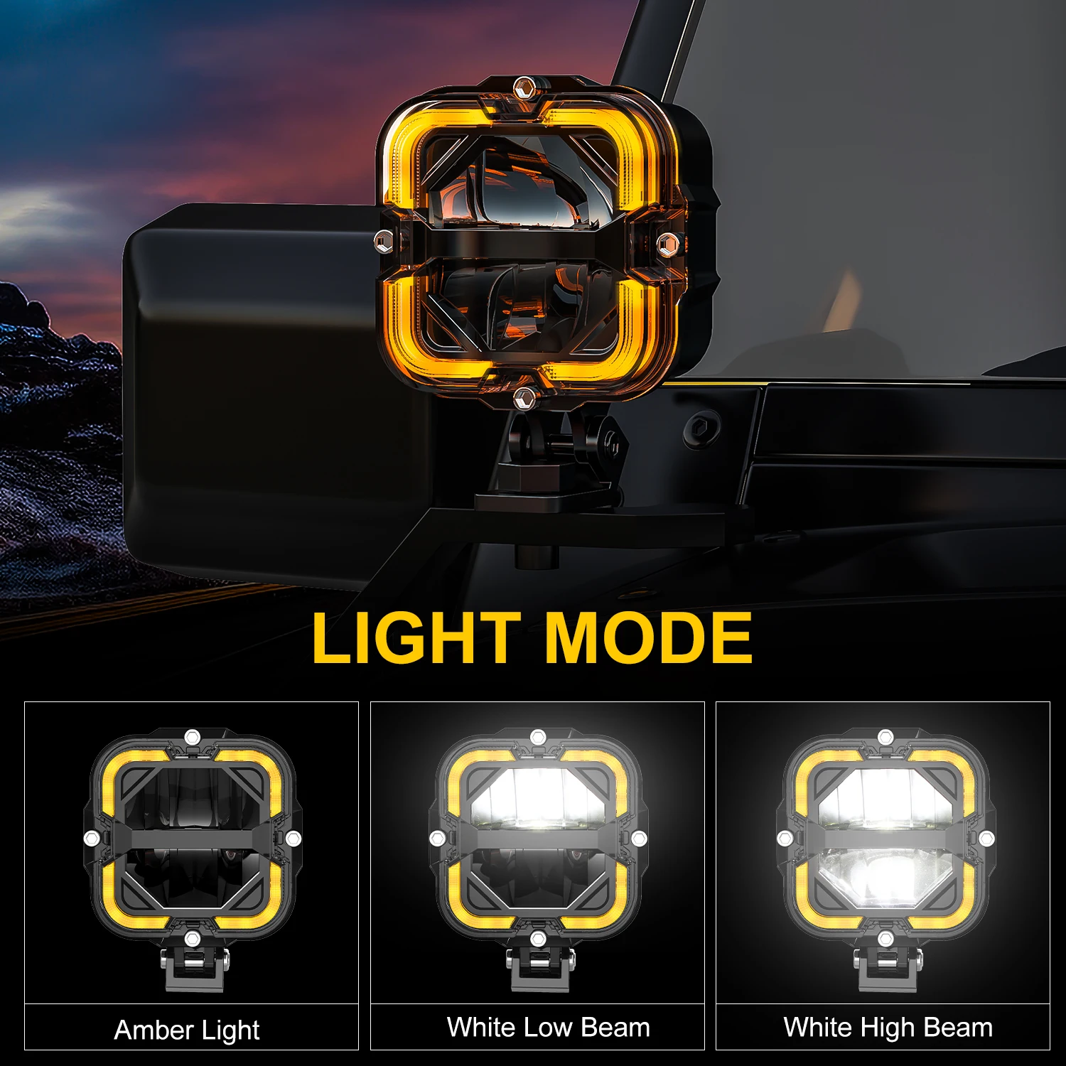 2pcs LED Work Light White & Amber Driving Fog Light Daytime Running Light Led light Bar For Car Truck Pickup Boat Suv Off Road