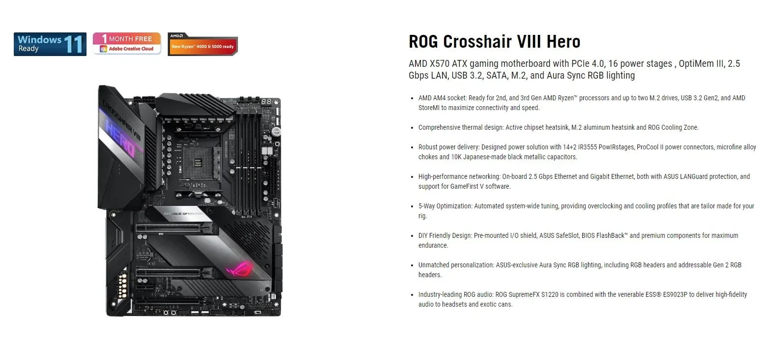 ROG Crosshair VIII Hero Motherboard X570 ATX Gaming AM4 Socket Support 5500 5600 5700X 5800X3D CPU DDR4 M.2 NVME PCIe 4.0 - view 6
