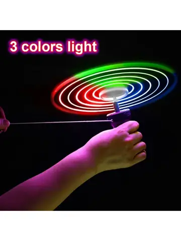 1pc Pull Wire Glow UFO Funny Spinning Flyer Luminous LED Light Handle Top Classic Toys for Kids Outdoor Sport Parent-child Game