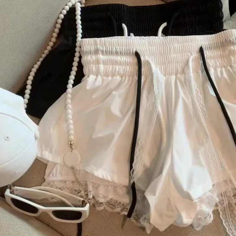 레이스 패치워크 여성 와이드 레그 숏 패션 하이웨이스트 멀티 레이어 시크 숏 스커트 여름 스트릿웨어 핫걸 미니 팬츠