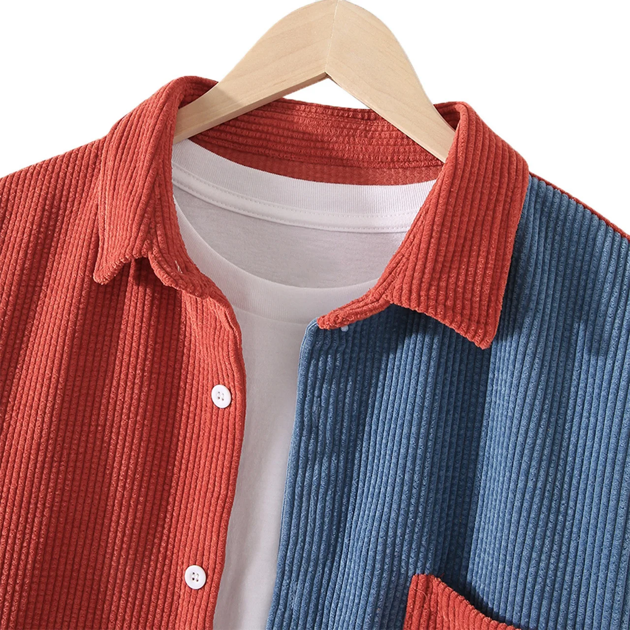 Camisas de pana de lujo para hombre, ropa de calle informal de manga larga con botones y solapa de retales, novedad de otoño, 2024