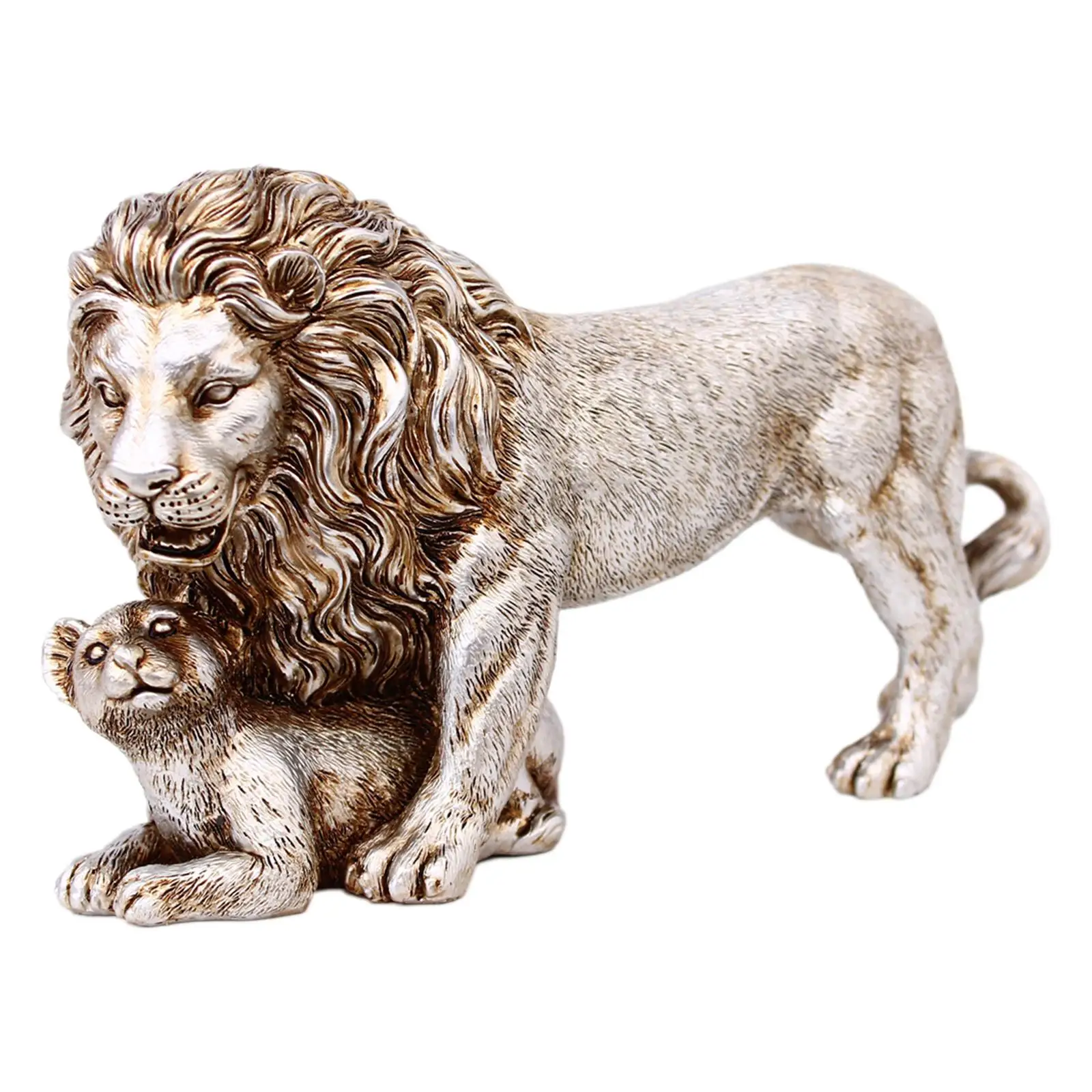 Lion Statue Home Decoration Art Decor Craft for Desktop Housewarming Cabinet Argent
