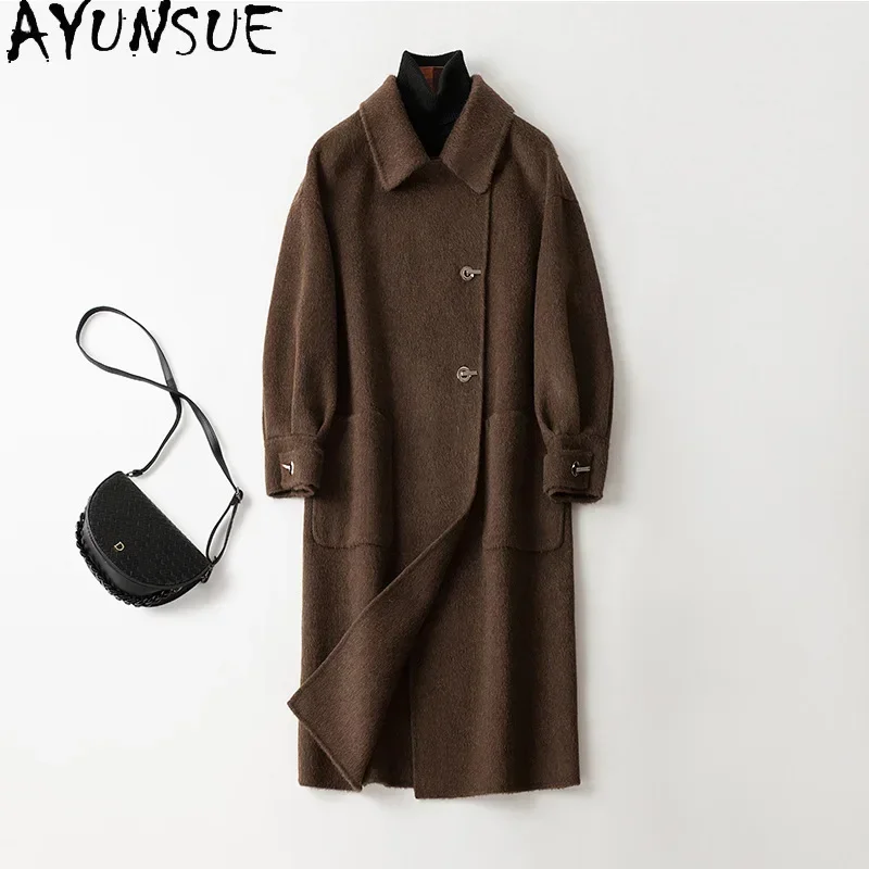 AYUNSUE Top Quality 10% Alpaca 90% Wool Coats for Women 2023 Autumn Winter Chic Loose Double-sided Woolen Jacket Abrigos Mujer