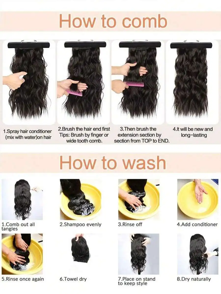 18 Inch Invisible Wire Hair Extensions, Fluffy Wavy Halo Style Extensions With 2 Adjustable Clips, Soft Transparent Lace, Natural Long Wavy Extensions, Suitable For Women - Sandy Blonde With White Highlights - view 6