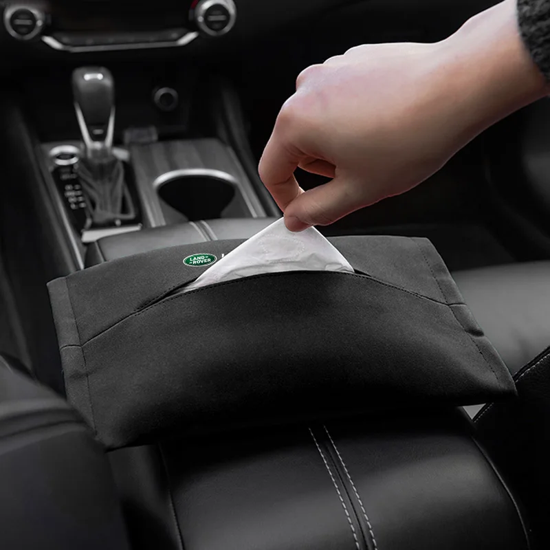 Car Suede Tissue Bag Protector For Land Rover Discovery Defender Range Rover Evoque SVR Velar Car Seat Back Tissue Box Interior