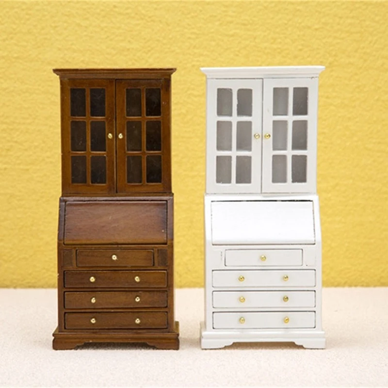 1:12 Dollhouse Miniature Wooden Bookcase Storage Cabinet Locker Cupboard Home Furniture Model Decor Toys Doll House Accessories