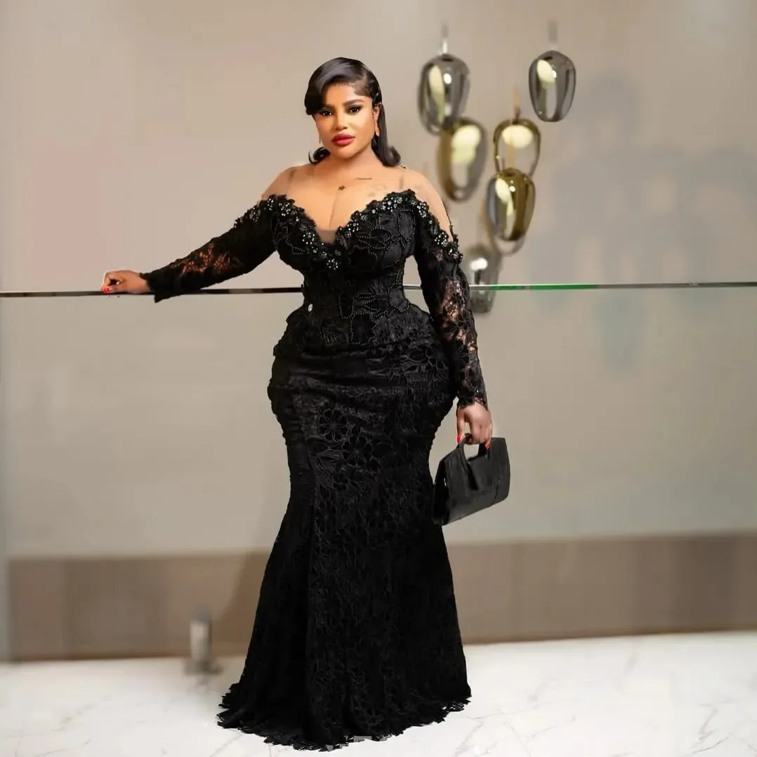 

Vintage Full Black Lace Evening Dresses Long Sleeves Mermaid Women Formal Met Gala Night Party Gowns Vestido De 2026 Customized