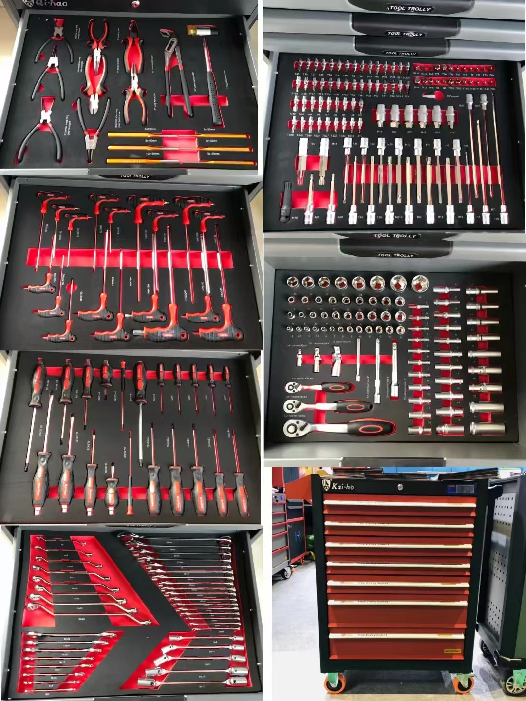 Portable 7 Drawers CRV Material Workshop Tool Box Custom Portable Tool Trolley with 277pcs  Auto Repair Tool Set