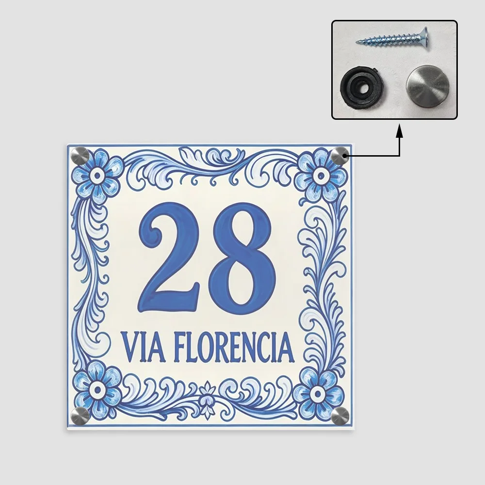 Custom Acrylic House Number Sign Personalized Street Address Plaque Italian Floral Vintage Door Sign for Villa Home Outdoor Deco