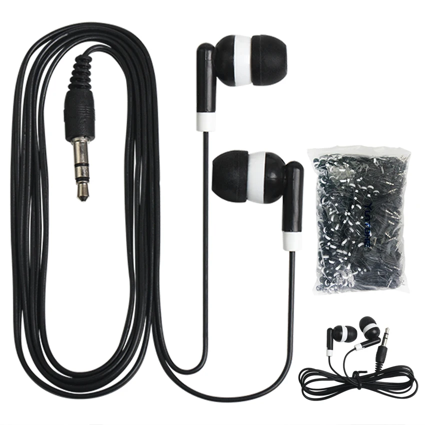 100pcs Low Cost Earphones Disposable 3.5MM In Ear Wired Stereo Earphone for Museum School Library Bus Train Plane Company Gift