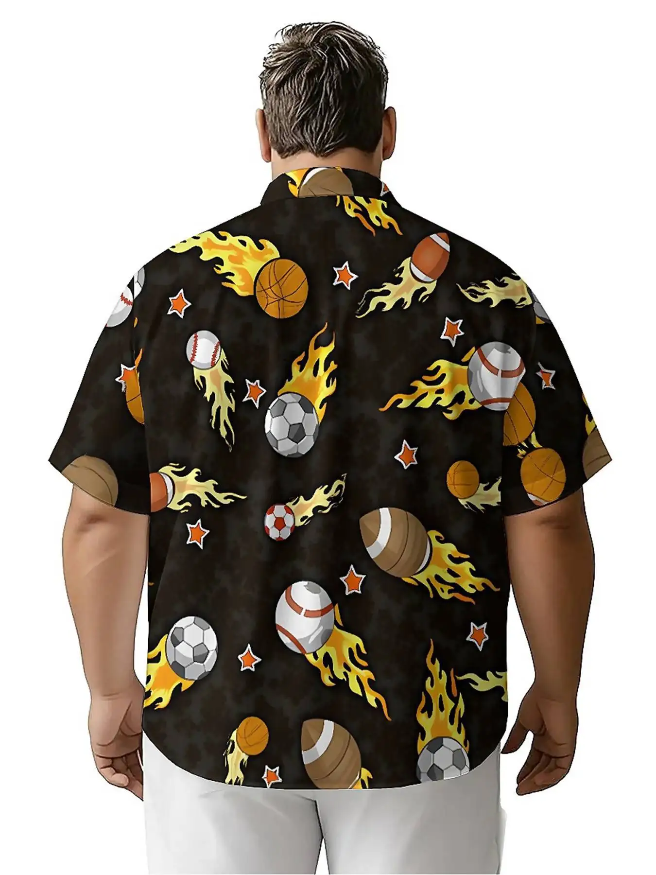 Men's Plus Size Hawaiian Shirts Flame Basketball and Football pattern, Unisex Aloha Shirts,New in Summer Tops Tee,streetwear