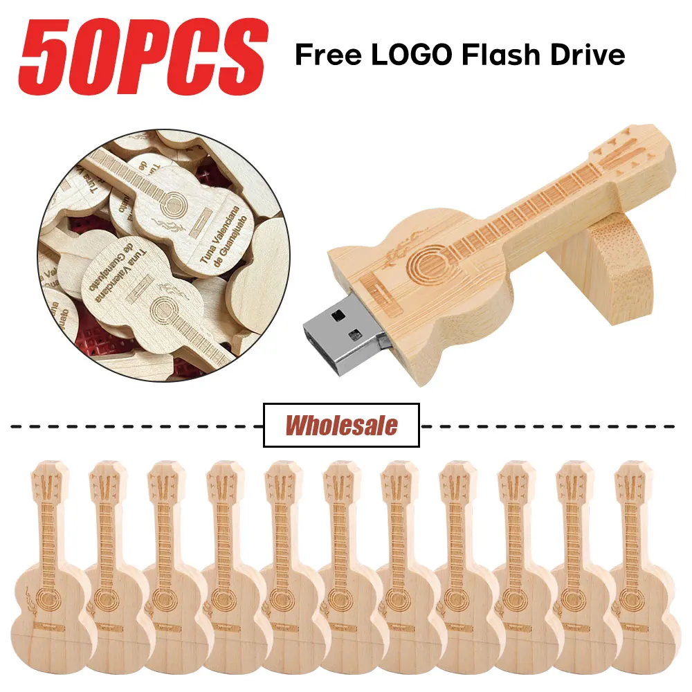 

50PCS/Lot wooden Natural wooden Guitar model usb 2.0 flash drive pendrive 4GB 16GB 32GB 64GB memory stick LOGO customize