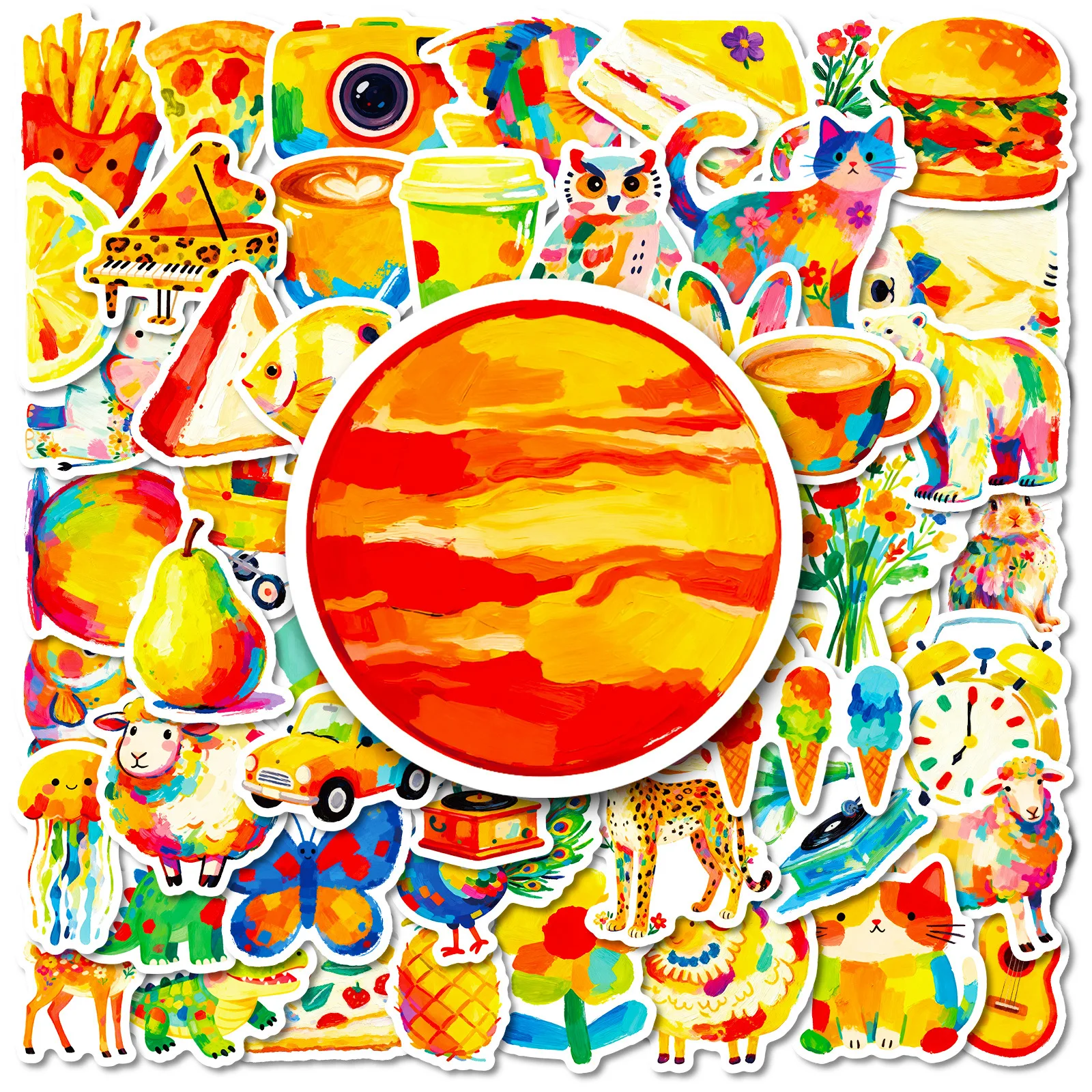 

10/56PCS Warm Color Oil Painting Graffiti Stickers For Phone Bottle Scrapbook Travel Bag DIY Aesthetic Decals Creative Gifts