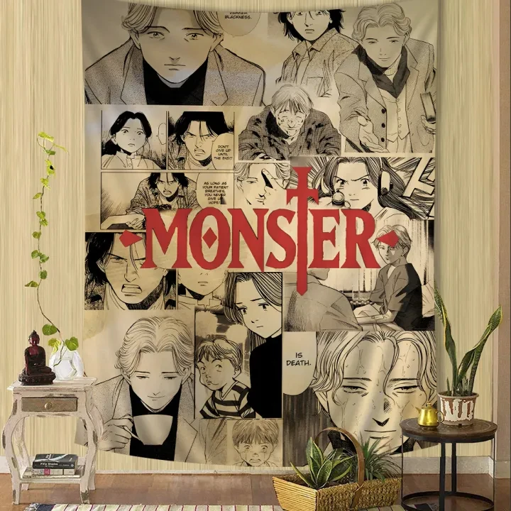 Tapiz de anime M-Monster de N-Naoki U-Urasawa - Tapiz de microfibra con estampado de arte mandala bohemio y manta decorativa para el hogar y el bar
