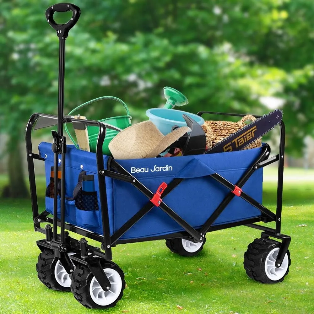 Imagem -02 - Folding Beach Wagon Cart Utilitário Dobrável Camping Grocery Canvas Rolamento Portátil Carrinho ao ar Livre 330 Libra de Capacidade