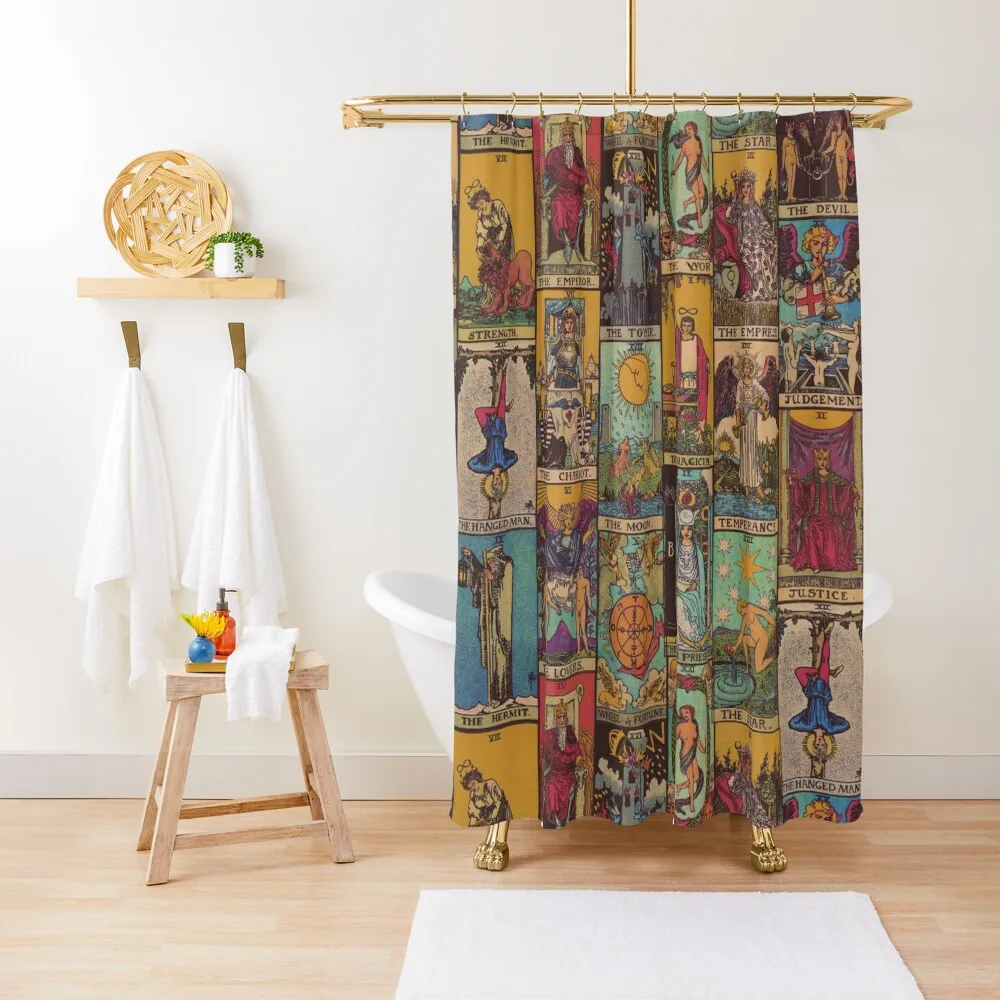

The Major Arcana of Tarot Vintage Patchwork Shower Curtain Bathroom Shower Bathroom Accessories Waterproof Shower Curtain
