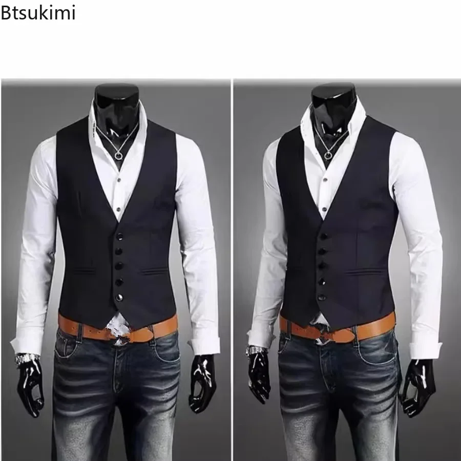 Men's Sleeveles Vest Casual Business Blazer Elegant Wedding Groomsmen Costume Male Gift Fashionable Men Suit Vest Slim Fit Vest