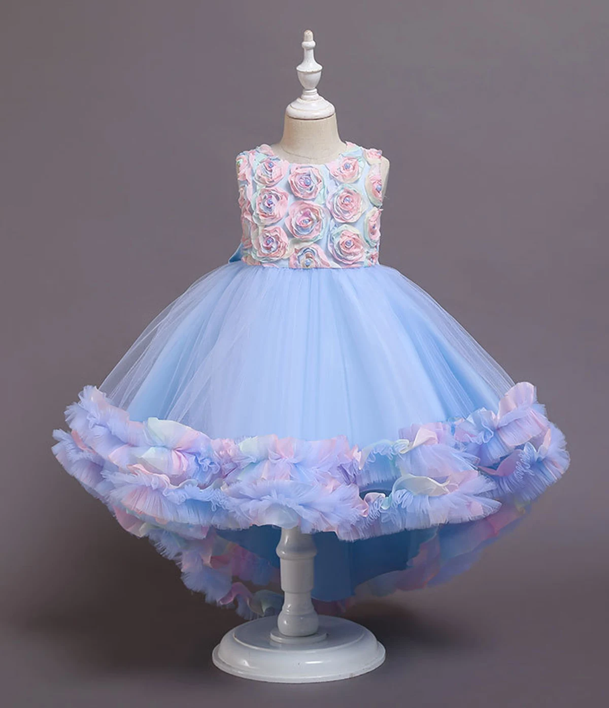 Grace Stylish Little Girls 3D Rose Petal Flower Girl Dress Birthday Party Pageant Hi-Lo Rainbow Gown 68018