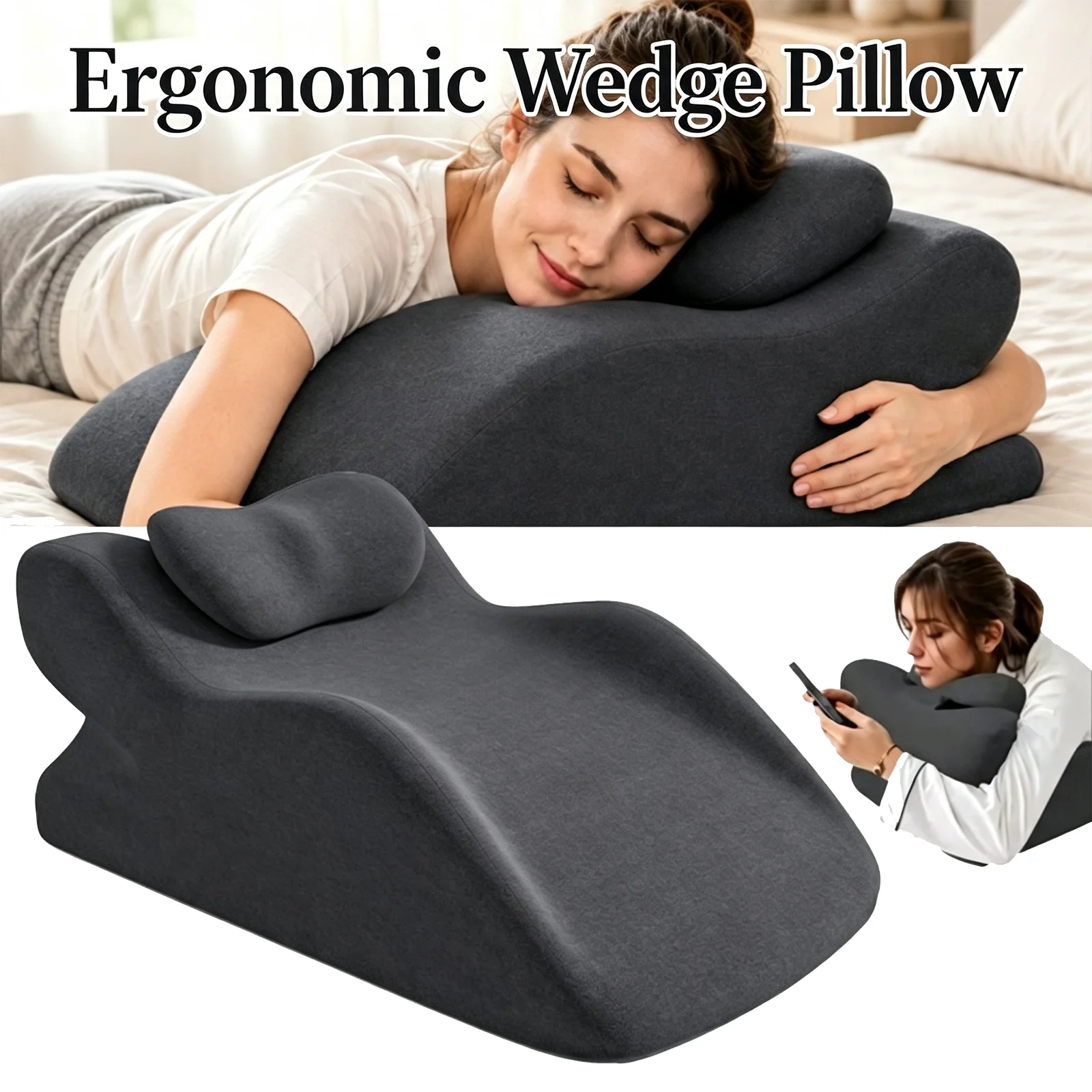 Image of Memory-Schaum Keilkissen für Bauchlage, Ergonomische Unterstützung für Rücken, Nacken, Beine & Sodbrennen-Linderung, Maschinenwaschbarer Bezug, Ideales Geschenk für Zuhause