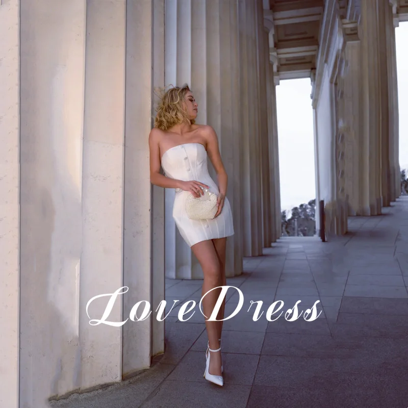 Simple White Satin Mini Mermaid Wedding Dress Sexy Strapless Sleeveless 2026 Elegant Backless Pleated Bow Short Gowns Customized