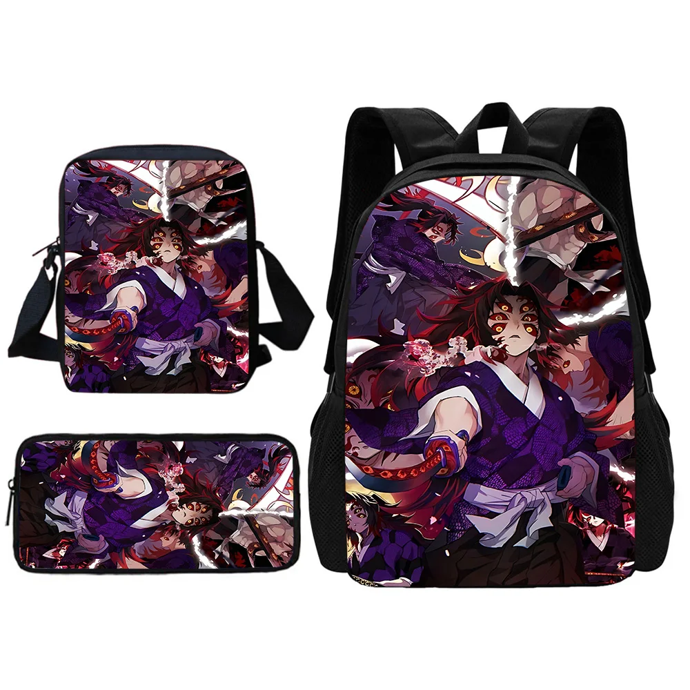 Demon Slayer Kokushibo Child School Backpack With Shoulder Bag Pencil Bags School Bags for Boys Girls Best Gift