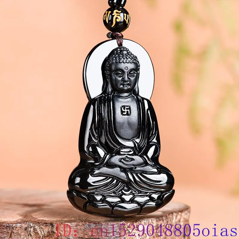 Black Myanmar Jade Buddhism Pendant Necklace Gift Real Jewelry Choker Fashion Amulet Natural Burmese Jadeite Vintage Talismans