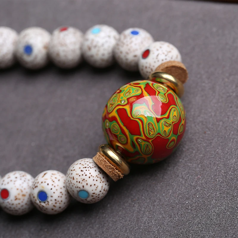 108-bead Buddhist necklace with moon Bodhi seeds, multi-treasure inlay, large lacquer beads, glass and olive pit ac
