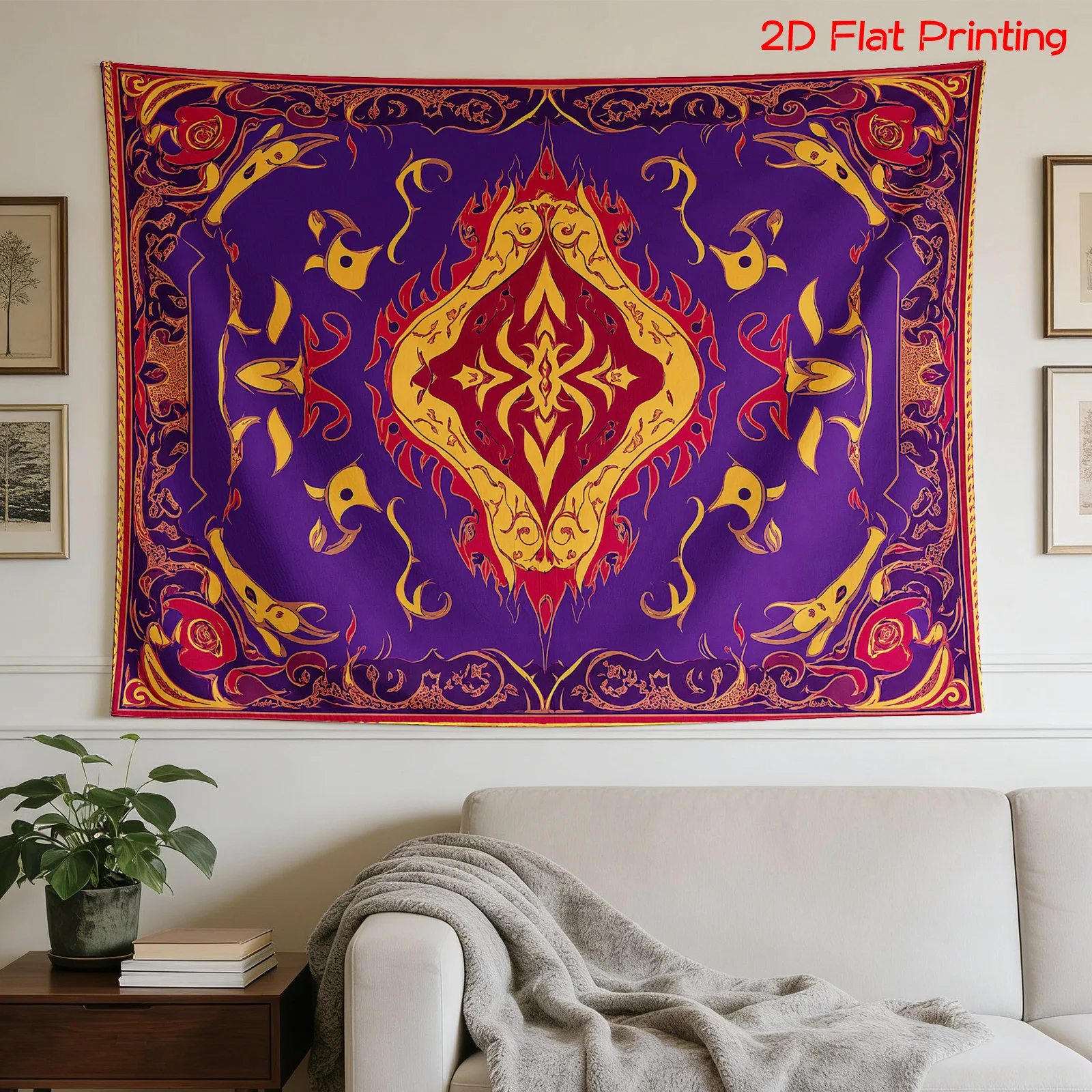 Bohemian Tapestry Wall Hanging Decor Large Purple Gold Ethnic Moroccan Art Print 180x280cm Living Room Backdrop