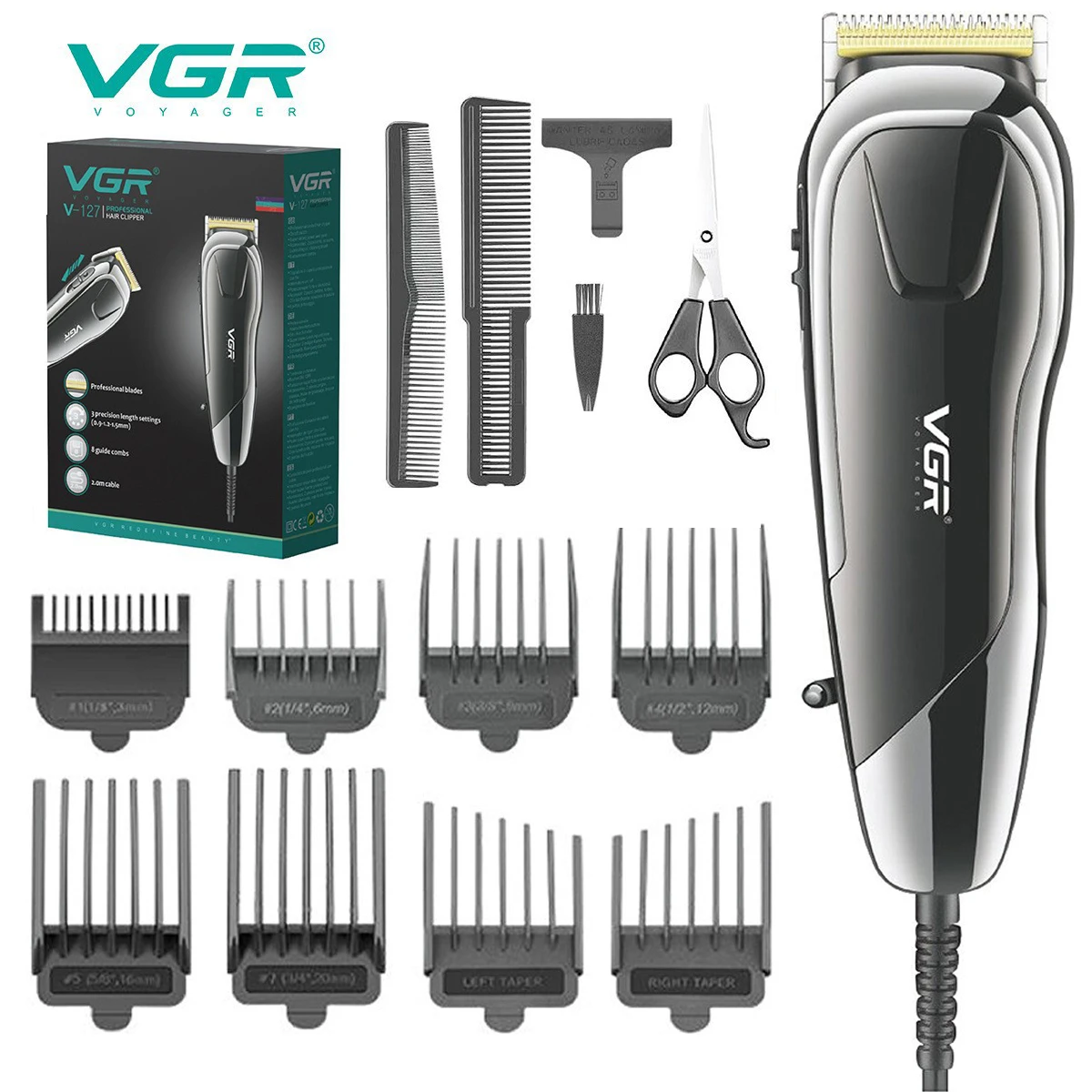 

VGR Hair Cutting Machine Electric Hair Clipper Professional Hair Trimmer Adjustable Haircut Machine Wired Trimmer for Men V-127