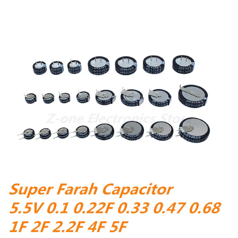 2pcs 5.5V Super Capacitor 0.1F 0.22F 0.33F 0.47F 0.68 1F 1.5F 4.0F Super Farad Capacitor H-Type V-Type C-Type Button Capacitance