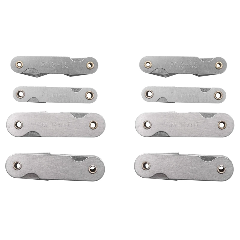 

Radius Gauge Set,8Pcs Stainless Steel Radius Fillet Gauge Measuring Tool (R0.3-1.5/ R1-6.5/ R7-14.5/ R15-25)