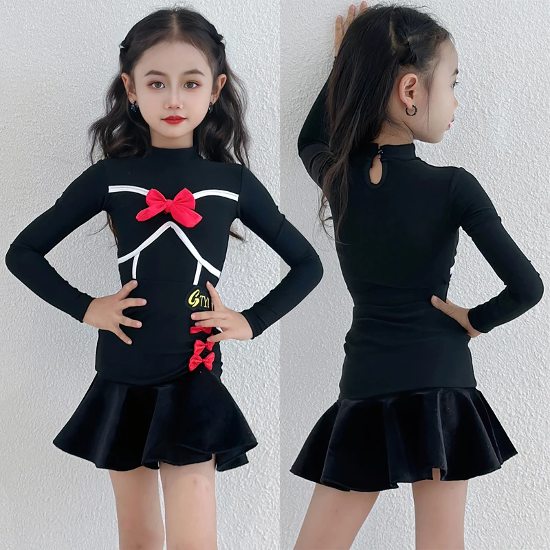 Vestido de baile latino de Salsa para niñas, vestido de práctica latina, vestido de salón de competición, traje de baile latino estándar para niños, falda de baile