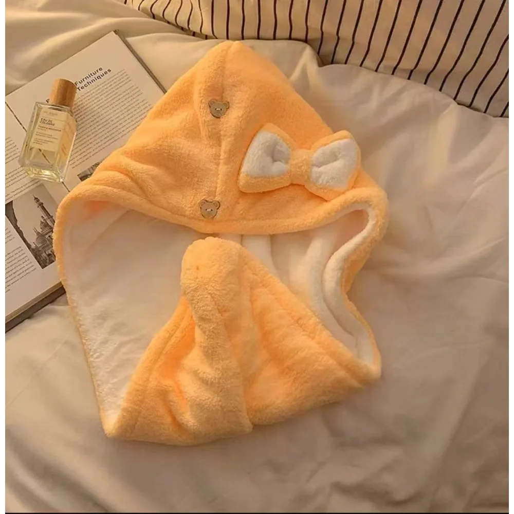 Double Layer Thickened Cute Bow Hair Towel Super Absorbent Quick Dry Hair Drying Cap For Women