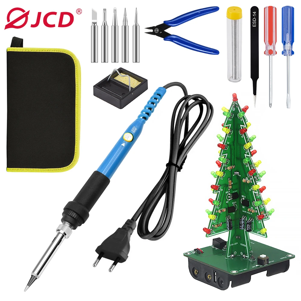 

JCD Electric Soldering iron Set Adjustable temperature 220V/110V Home DIY Soldering Welding Tool Christmas Tree Assemble Kit 908