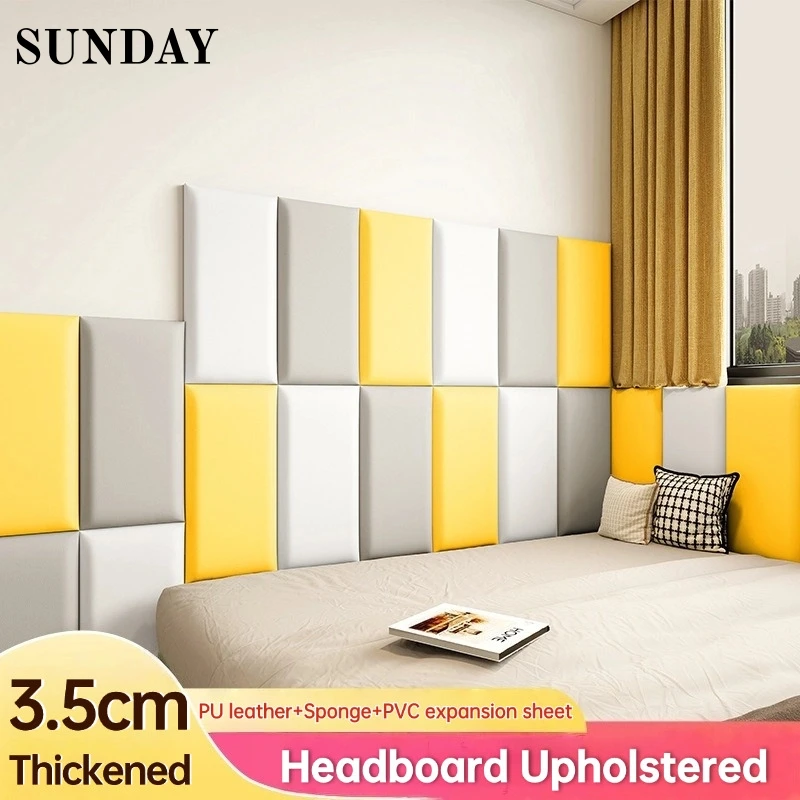PU Leather Peel and Stick Headboard for Playroom Wall Stickers Anti Collision Upholstered Wall Panels Self Adhesive Wall Decor