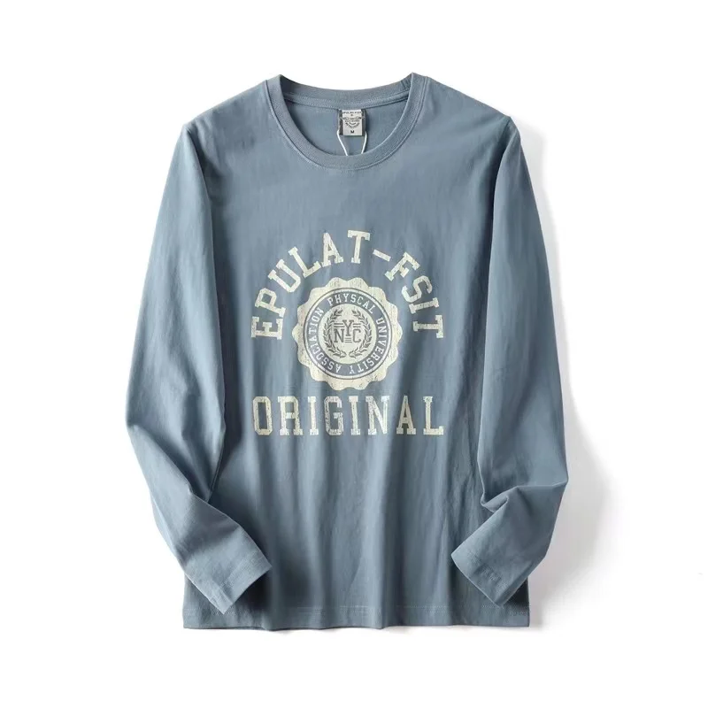 Upaded Version Brued Cotton Long Sve T-irt Men's Faion round Ne Retro Print Basic Versatile Urban Sle Autumn Wear