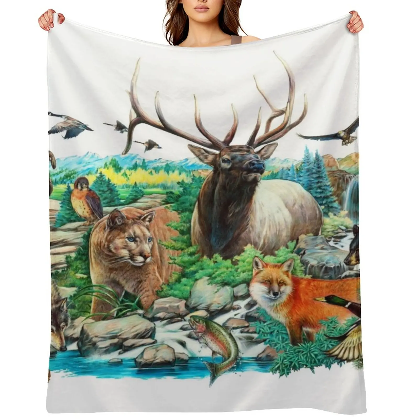 

Wildlife Collage Throw Blanket Soft Big Multi-Purpose blankets ands Bed covers Blankets
