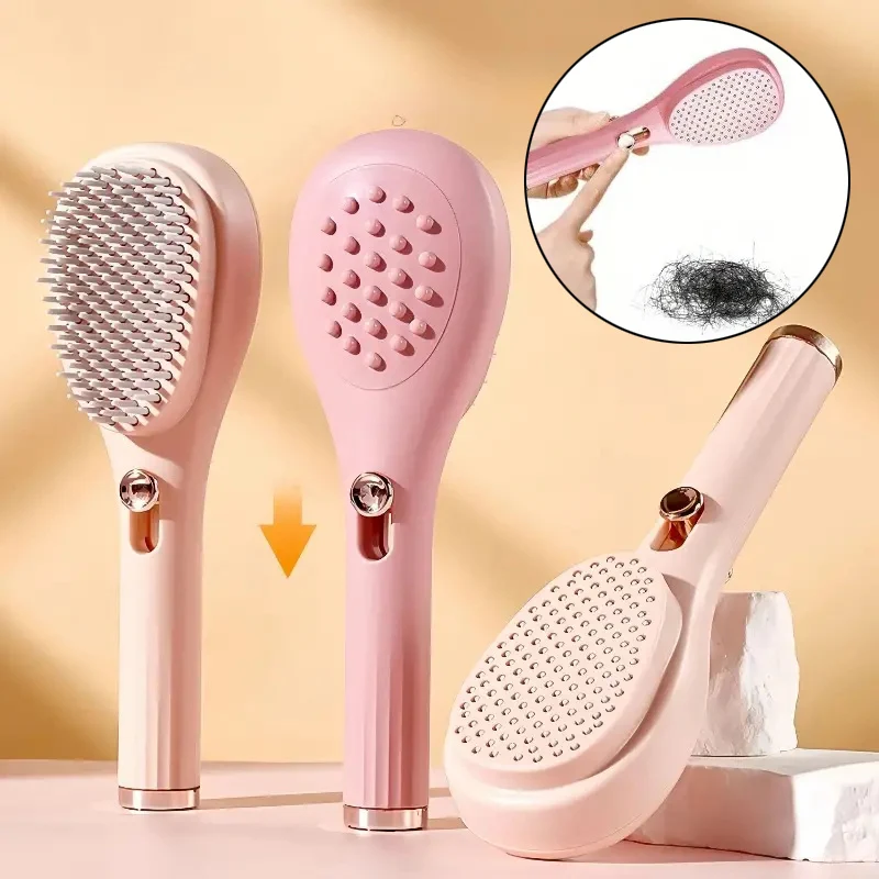 Self-Cleaning Hair Brush with Scalp Massage Anti-static Bristle Comb Telescopic Hair Brush Anti-static Scalp Detangling Comb