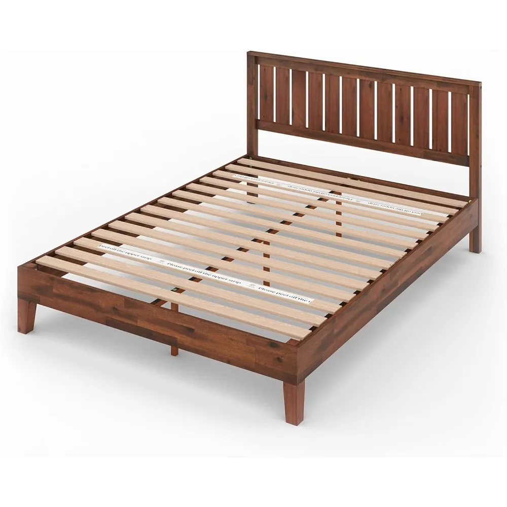 Vivek Deluxe Wood Platform Bed Frame with Headboard / Wooden Slat Support / No Box Spring Needed / Easy Assembly, Queen