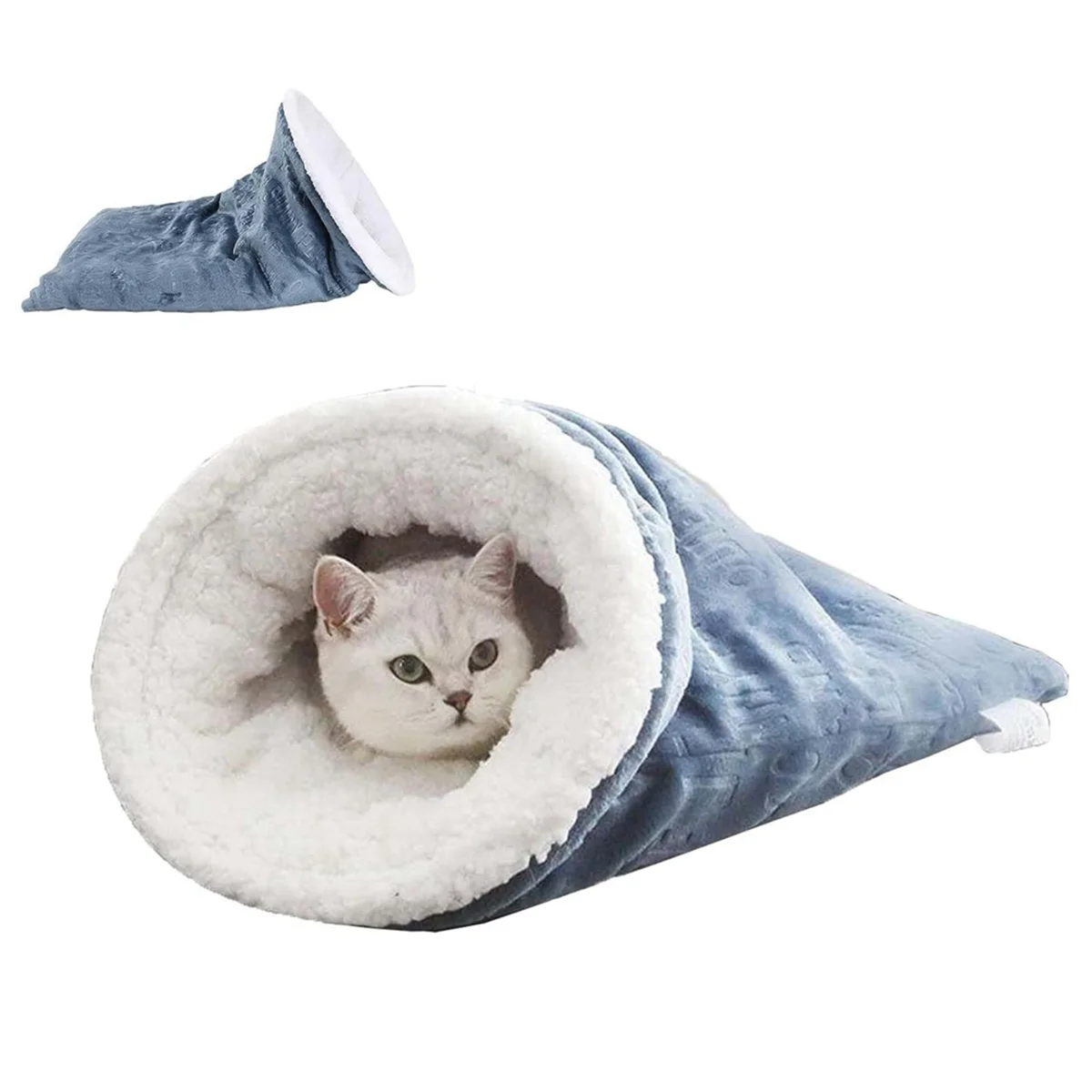 

SEMOIC New Cat Sleeping Bag - Soft Plush Large Cat Sack, 360° Wrap Comfortable Pet Snuggle Sack for Indoor Cats (Blue)
