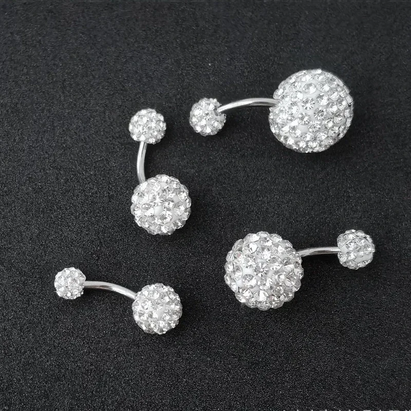 Fashion Stainless Steel Belly Button Ring Navel Ball Rhinestone Piercing Earring Body Belly Piercing Jewelry Accessories Gifts